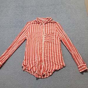Abound Long Sleeve Red White Striped Button-up Pajama Shirt Womens Size 2XS